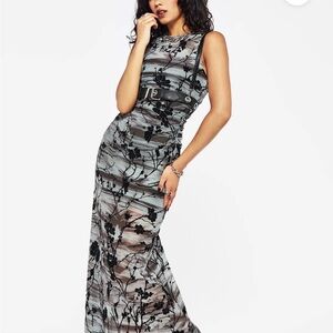 Disturbia Black and Gray Floral Maxi Dress